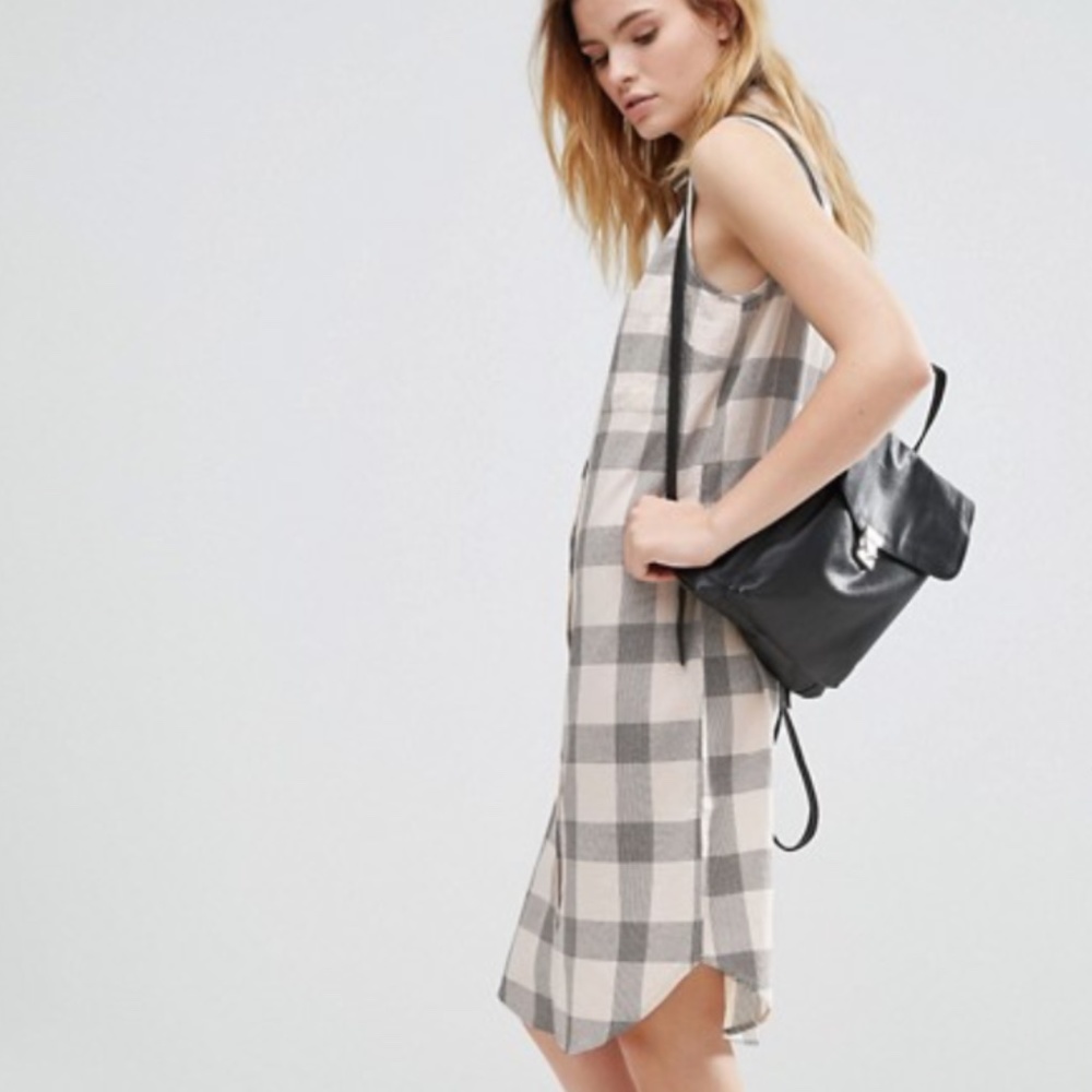 Native Youth Windowpane Sleeveless Shirt Dress